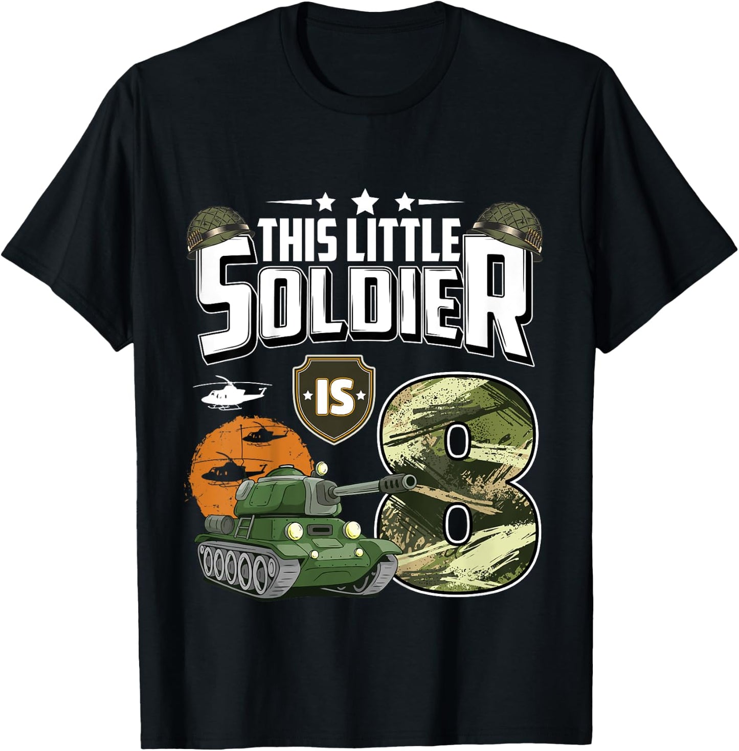 Kids 8 Year Old Soldier 8th Birthday Military Themed Camo boys T-Shirt - T-Shirt | Black