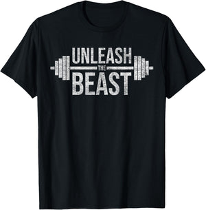 Unleash The Beast Barbell Weight Lifter Workout Training T-Shirt - T-Shirt | Black