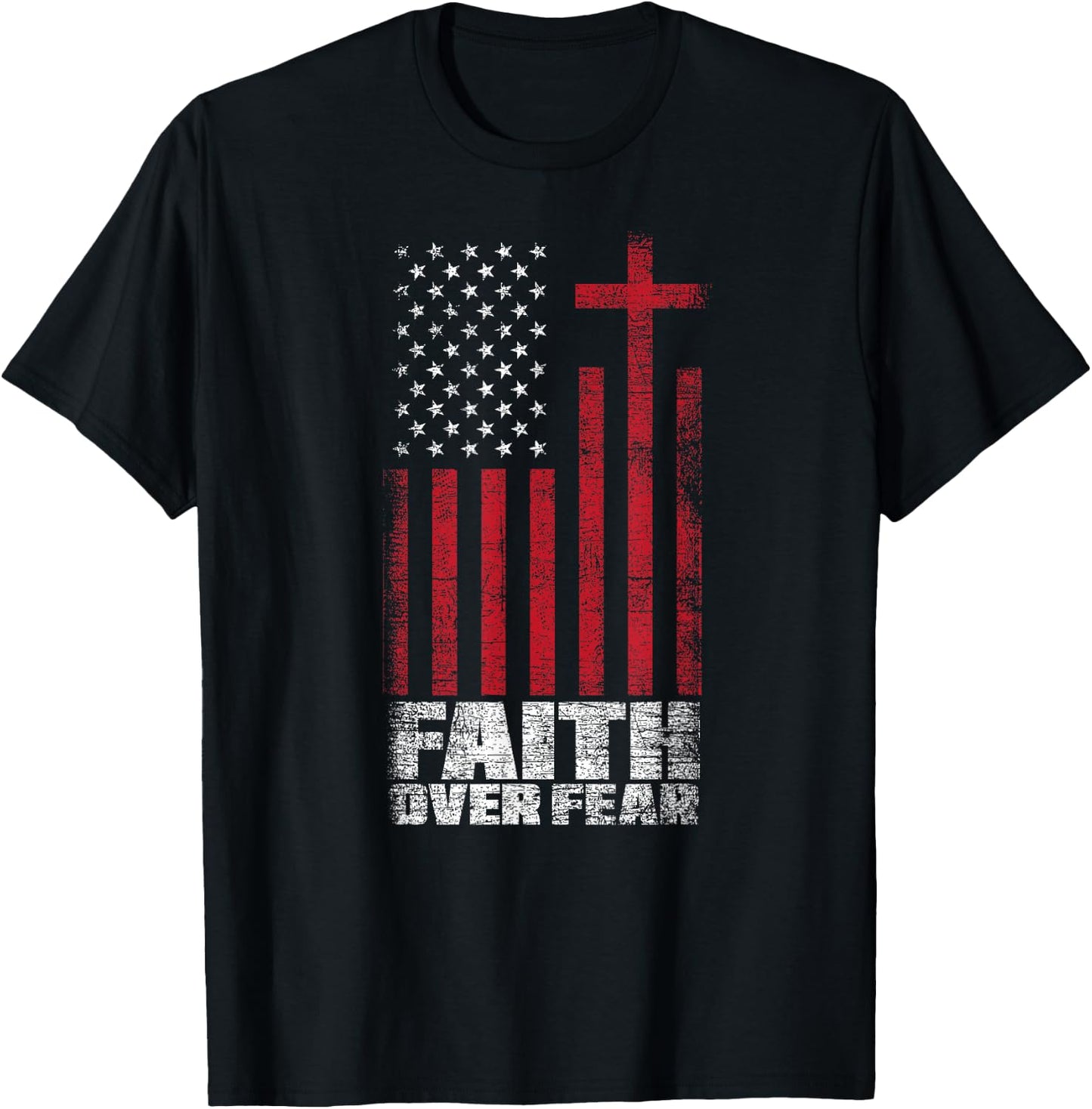 America Pride Faith Over Fear USA Flag Prayer T-Shirt - T-Shirt | Black