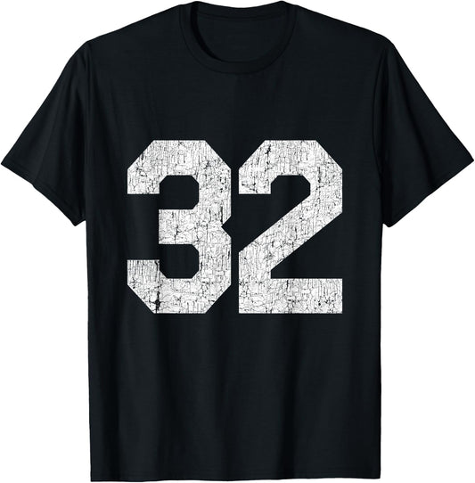 #32 Jersey Uniform Varsity Sports Number, 32nd Birthday T-Shirt - T-Shirt | Black