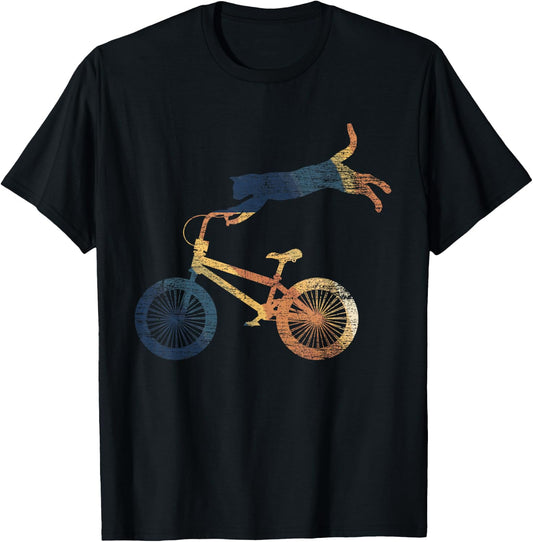 Retro Cat Funny Animal Lover Gift Cyclist BMX Pet Bicycle T-Shirt - T-Shirt | Black