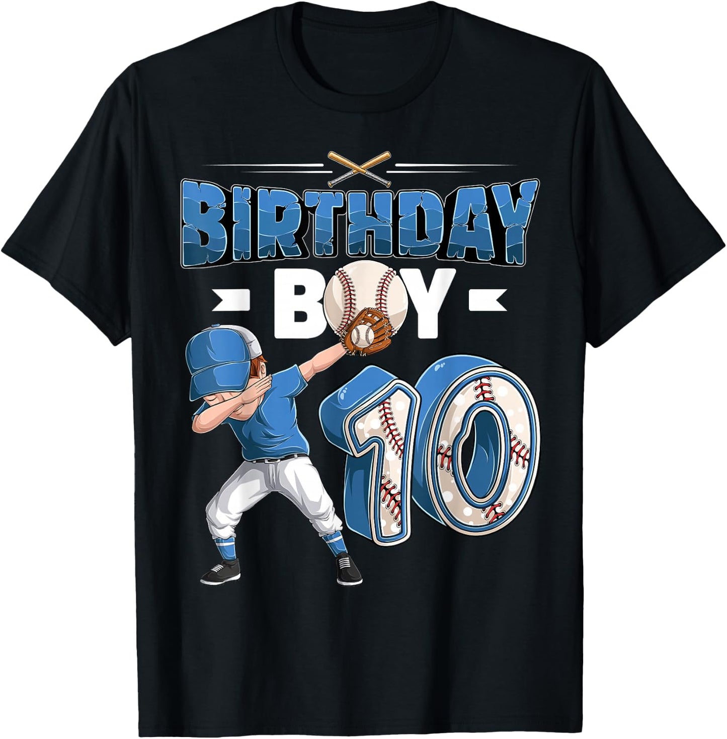 Dabbing boy 10 Year Old Baseball Player 10th Birthday Party T-Shirt - T-Shirt | Black