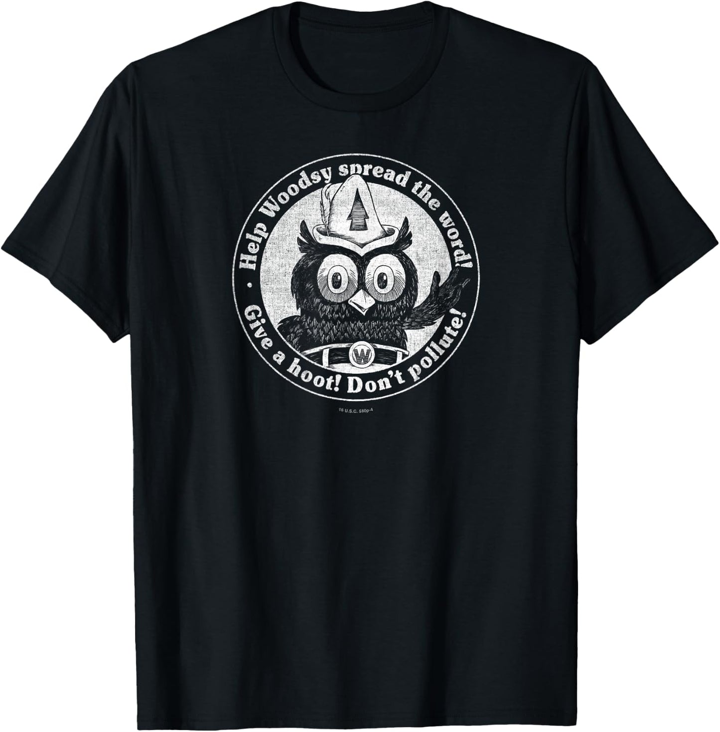 Woodsy Owl Give a Hoot Don't Pollute Faded Vintage T-Shirt - T-Shirt | Black
