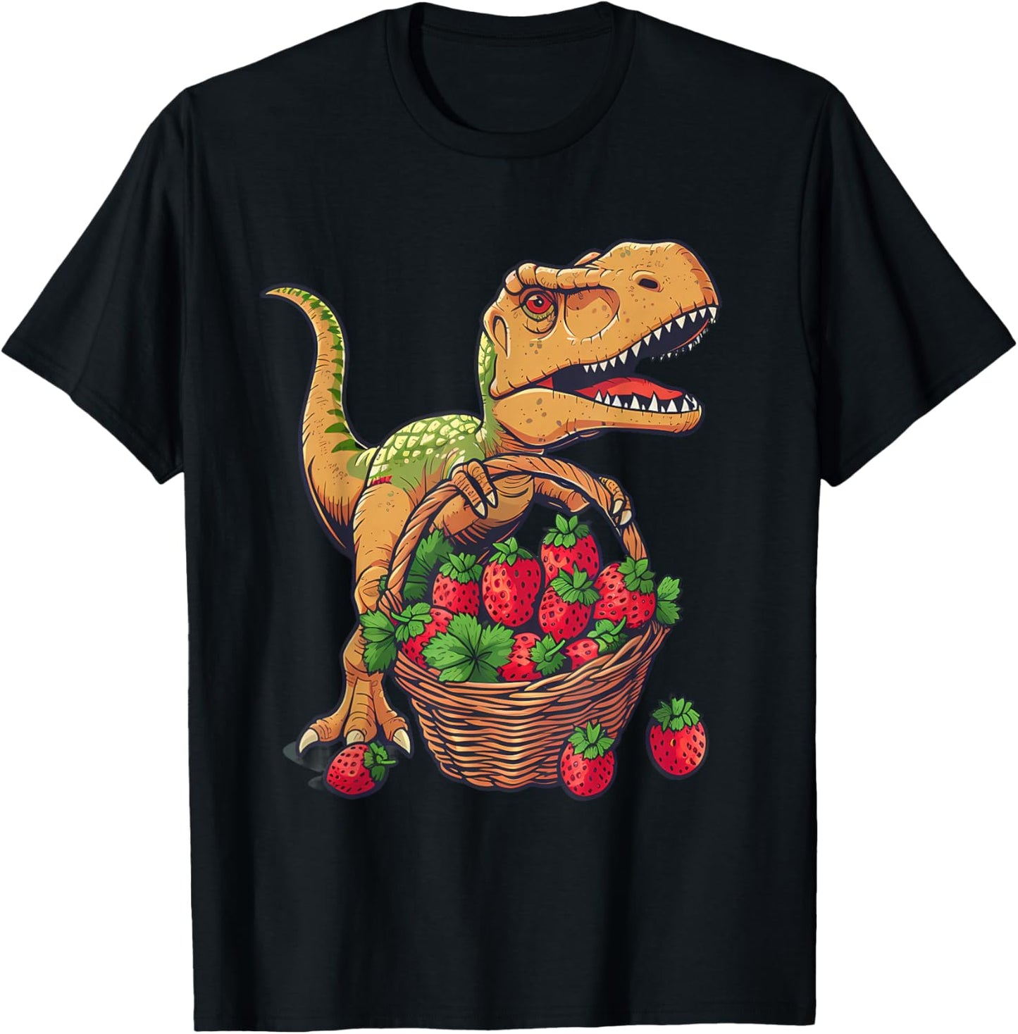 Strawberry Dinosaur Drawing Nature Strawberry Fruit Wildlife T-Shirt - T-Shirt | Black