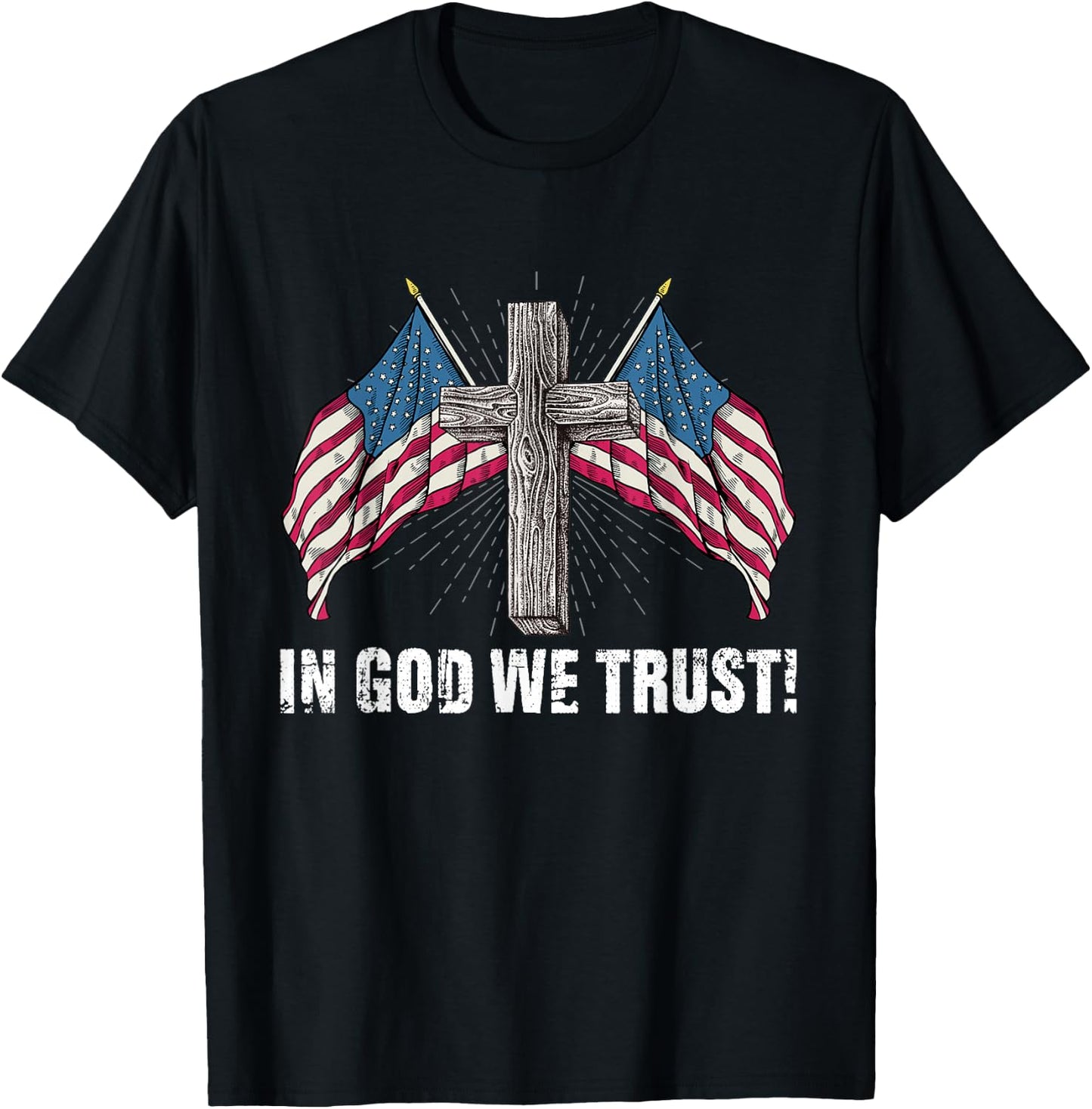 In God We Trust American Flag Cross Patriotic Men T-Shirt - T-Shirt | Black