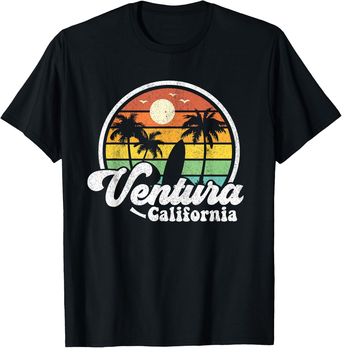Vintage Ventura Beach California CA Surfing Retro Surf Gift T-Shirt - T-Shirt | Black