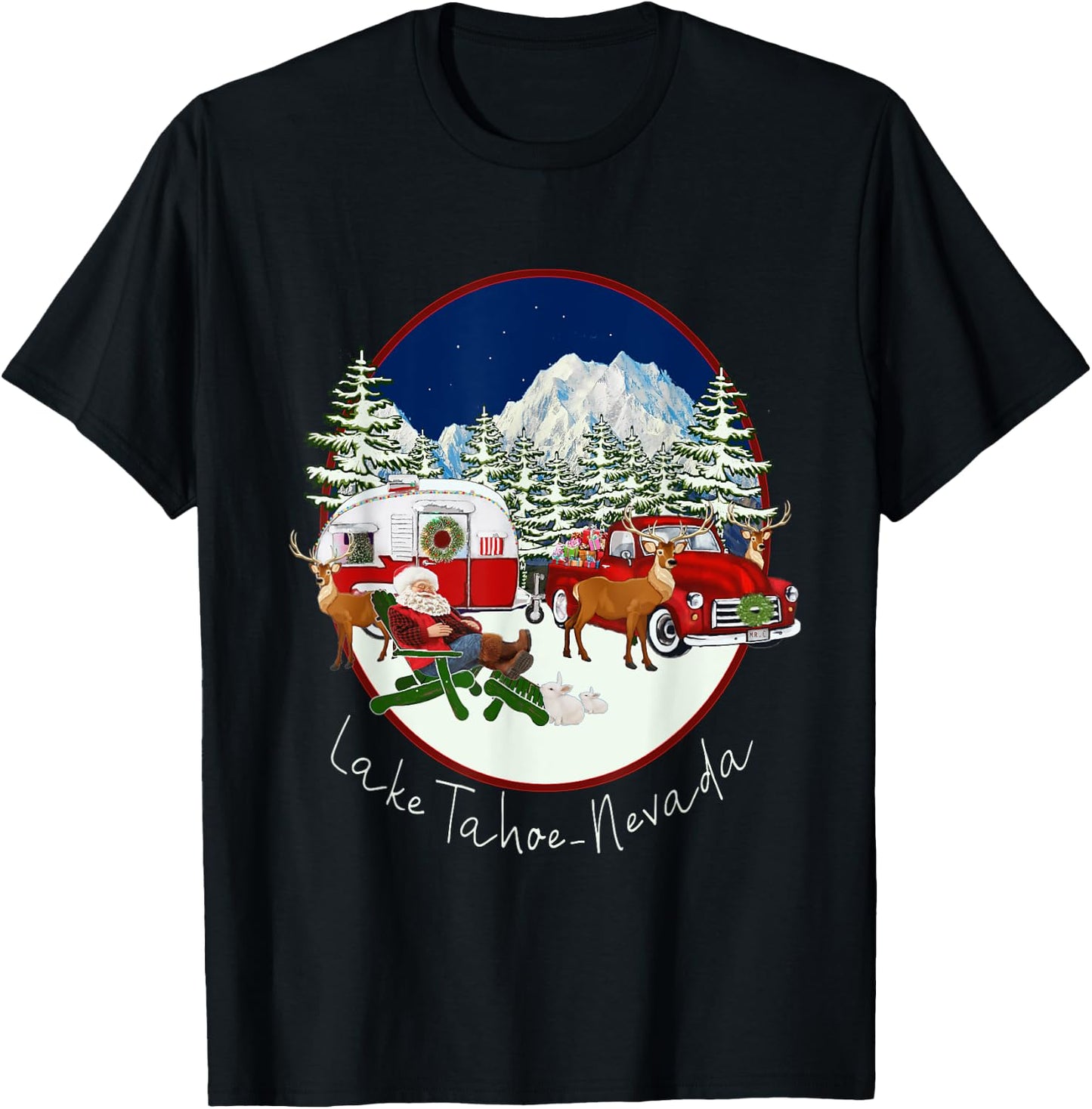 Lake Tahoe Nevada Mountain Santa Christmas Snow Fun Souvenir T-Shirt - T-Shirt | Black