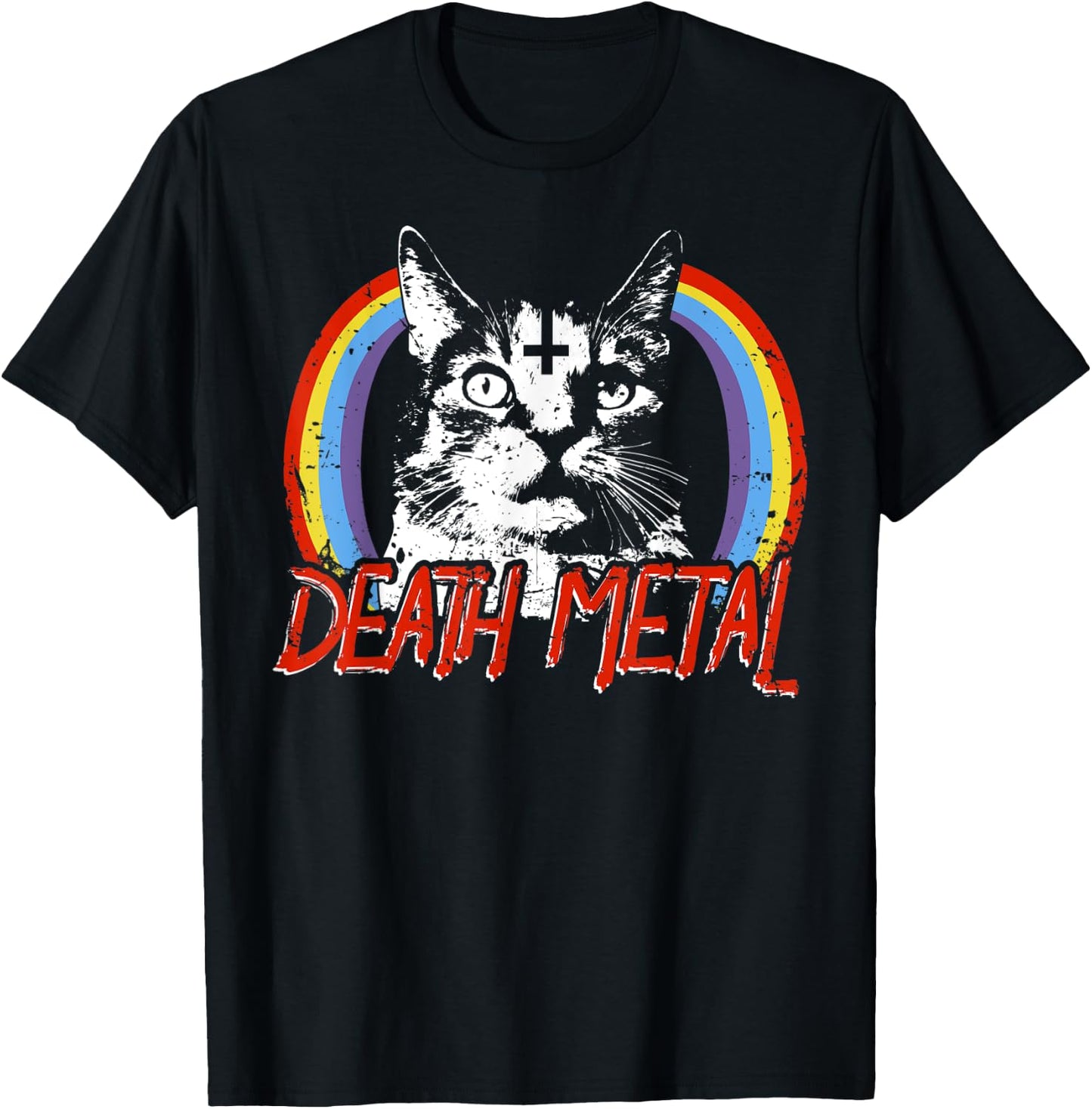 Heavy Satanic Cat Rainbow Gothic design Men Women T-Shirt - T-Shirt | Black