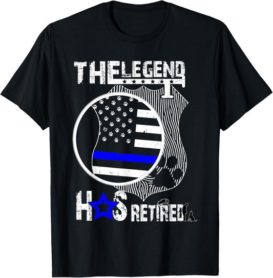 Legend Has Retired 2025 Police Officier K9 Dog Dad US Flag T-Shirt - T-Shirt | Black