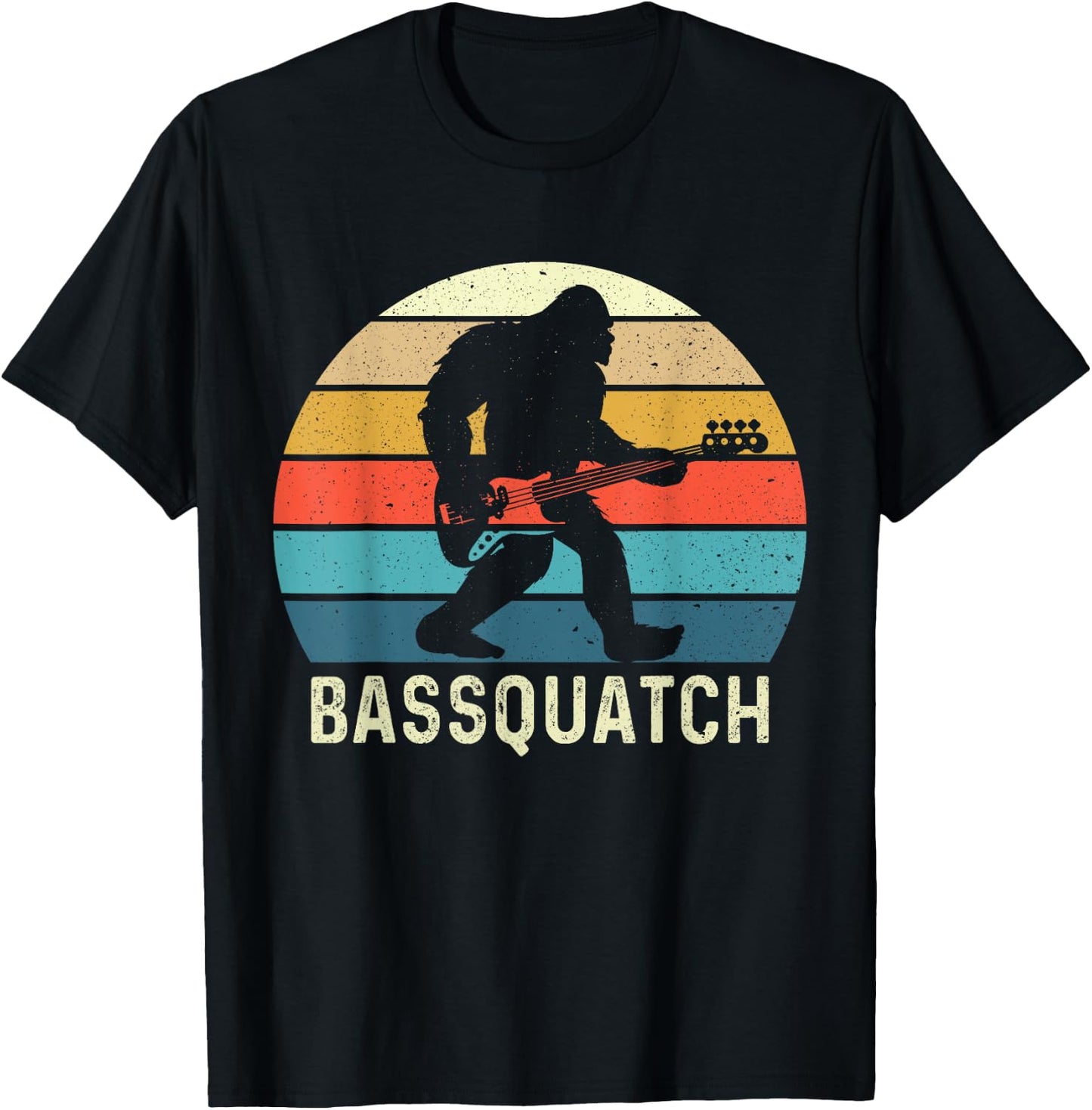 Bassquatch! Funny Bigfoot Guitar Outdoor Retro , Small, Black T-Shirt - T-Shirt | Black