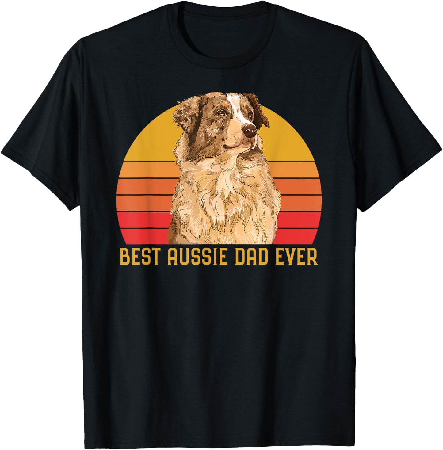 Vintage Best Aussie Dad Ever Papa Australian Shepherd Dog T-Shirt - T-Shirt | Black