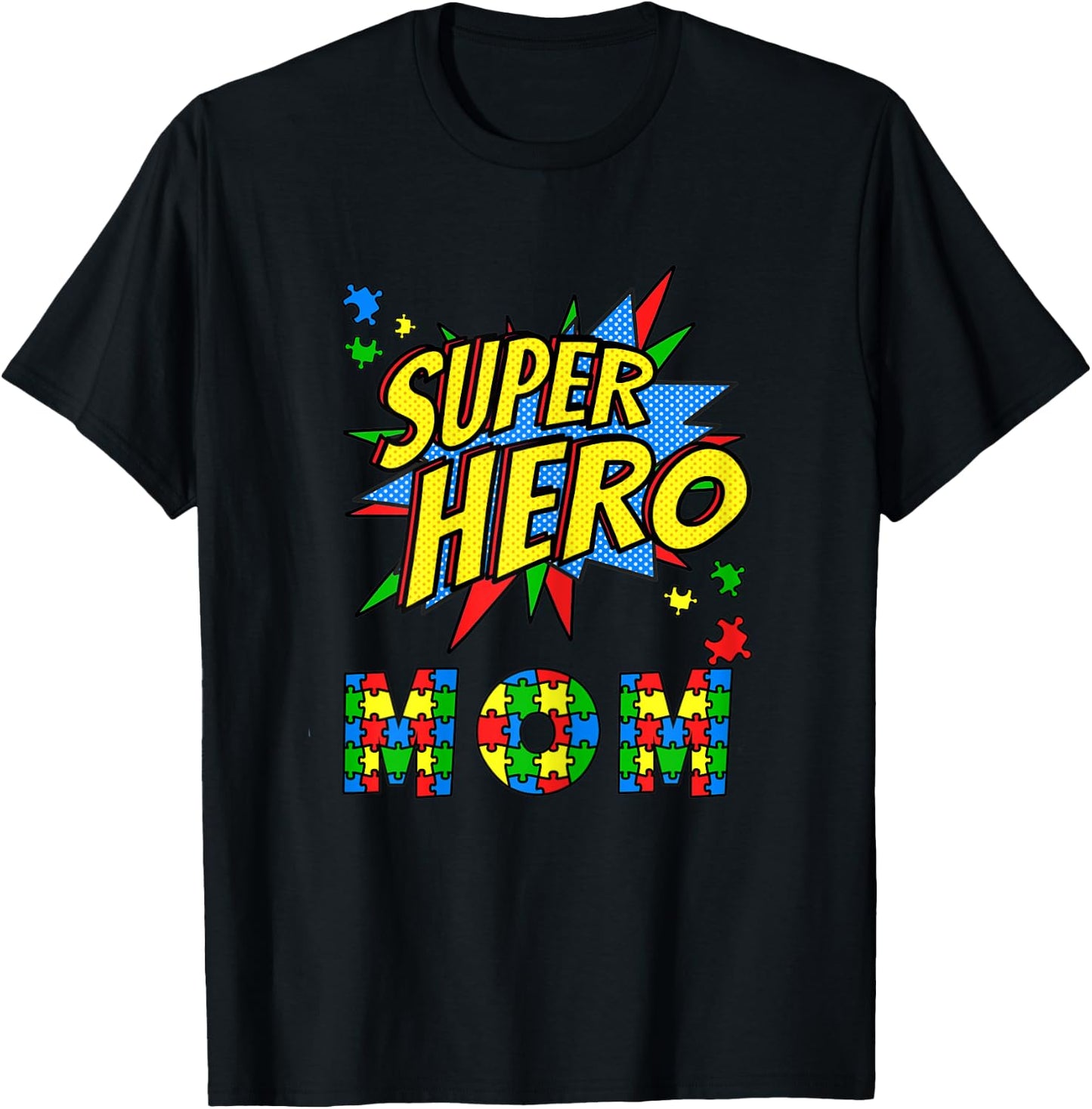 Autism Awareness for Super Hero Mom Blue April Autistic Kids T-Shirt - T-Shirt | Black