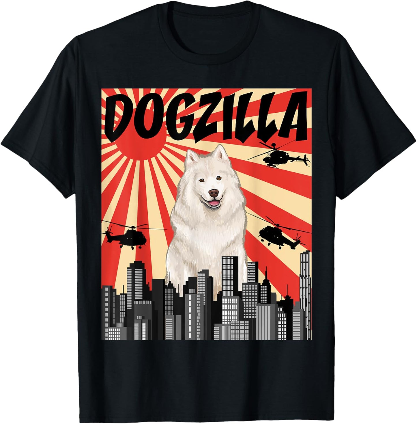 Funny Retro Japanese Dogzilla Samoyed T-Shirt - T-Shirt | Black