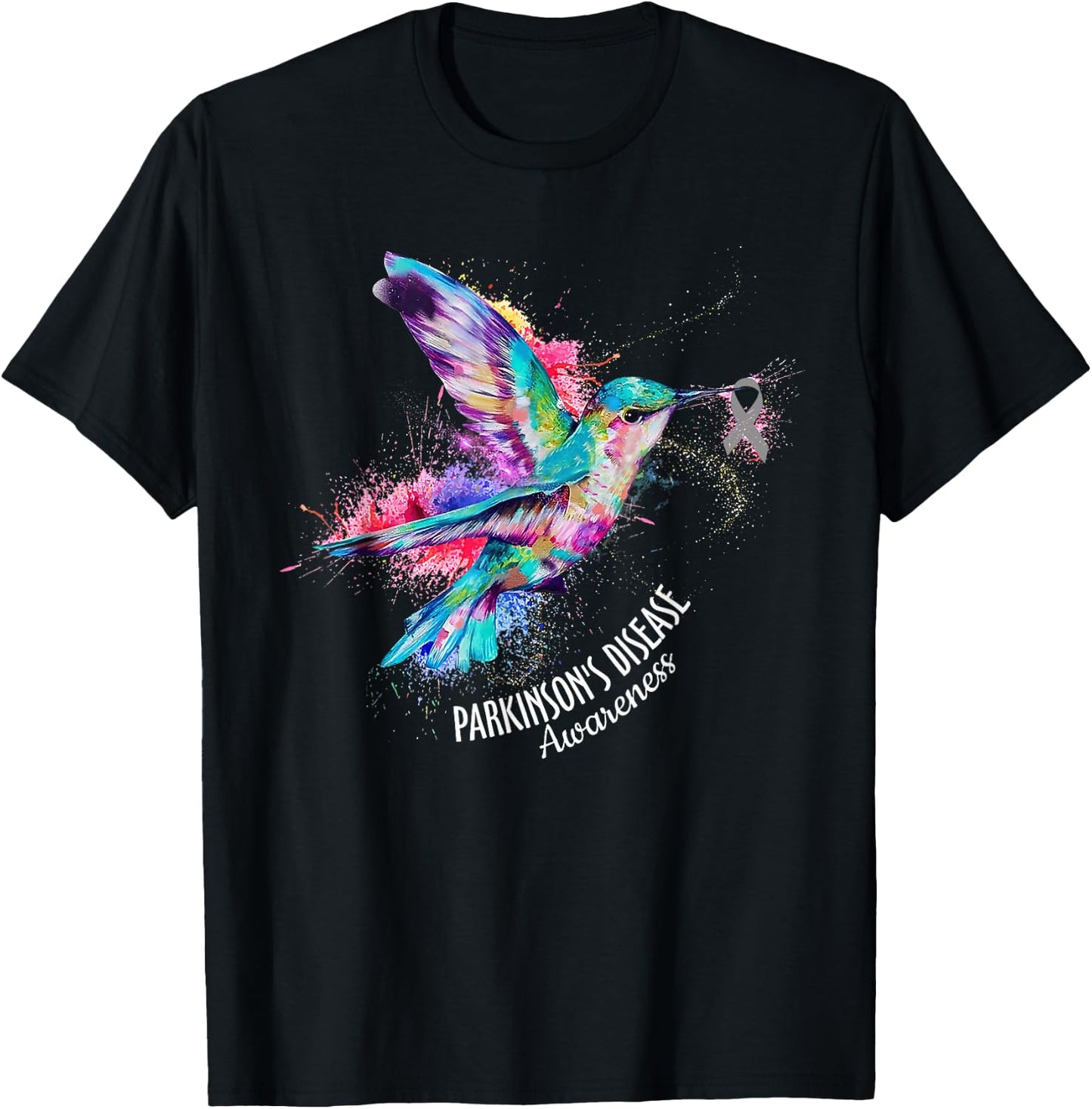 Hummingbird Parkinson's Disease Awareness Gray Ribbon T-Shirt - T-Shirt | Black