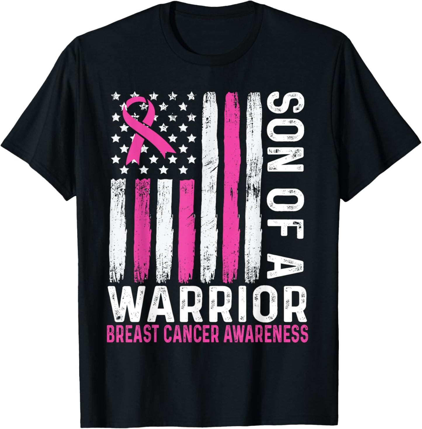 Son of a Warrior Cancer USA American Flag Breast Cancer Kids Men T-Shirt - T-Shirt | Black