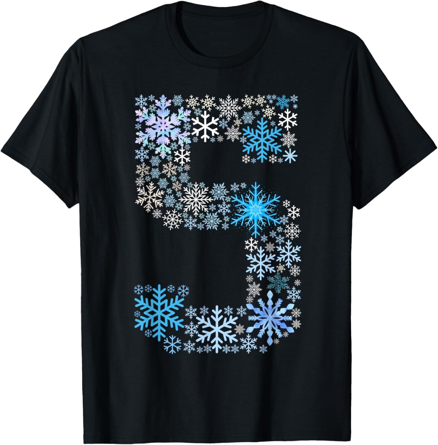 Fun 5th Birthday Christmas Snow Themed 5 Year Old Kids Girls T-Shirt - T-Shirt | Black