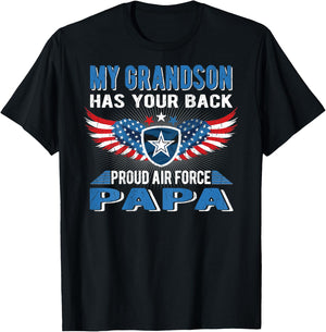 My Grandson Has Your Back Proud Air Force Papa Grandpa Gift T-Shirt - T-Shirt | Black