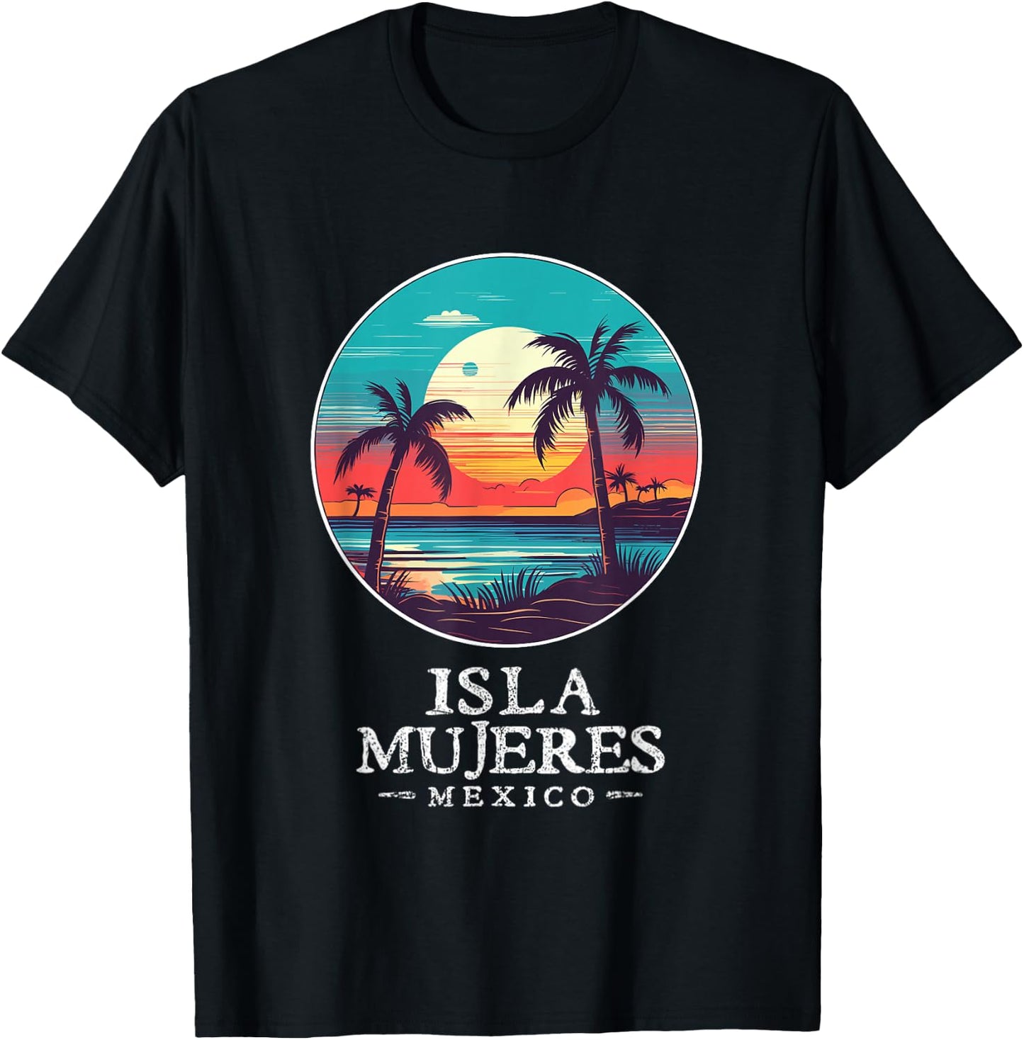 Retro Isla Mujeres Mexico Beach Sunset Souvenir Men Women T-Shirt - T-Shirt | Black