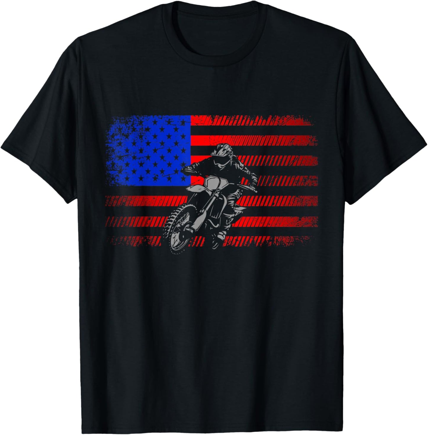 American Flag Dirt Bike Motocross T-Shirt - T-Shirt | Black