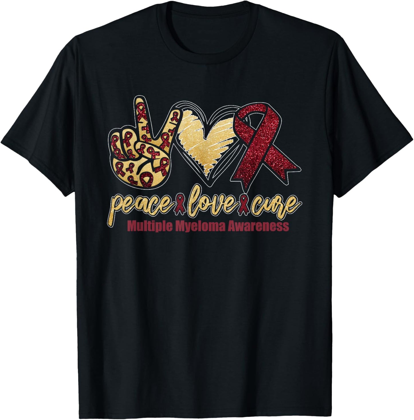 Peace. Love. Cure. | Multiple Myeloma Awareness Month T-Shirt - T-Shirt | Black