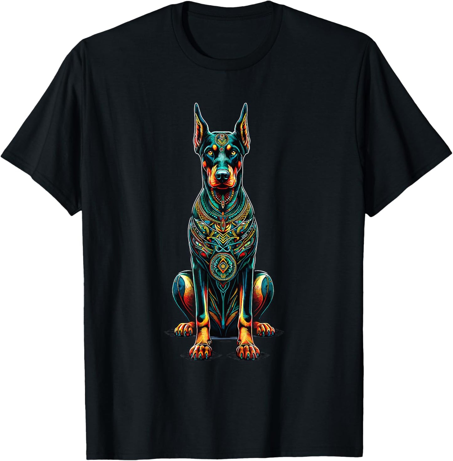 Mandala Art Doberman Pinscher Dobermans Dobie T-Shirt - T-Shirt | Black