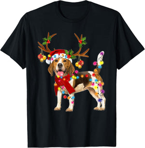 Beagle Gorgeous Reindeer Beagle Christmas Tree Light Xmas T-Shirt - T-Shirt | Black