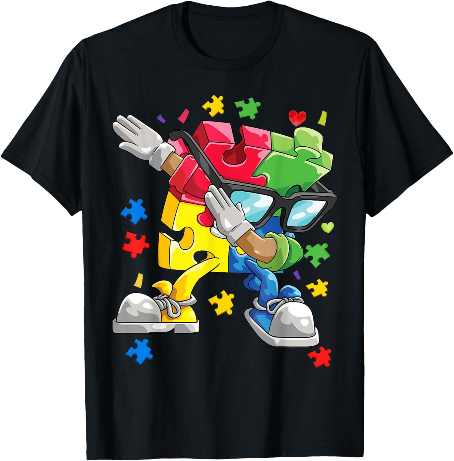 Autism Awareness Dabbing Puzzle Piece Kids Gift Boys 2024 T-Shirt - T-Shirt | Black