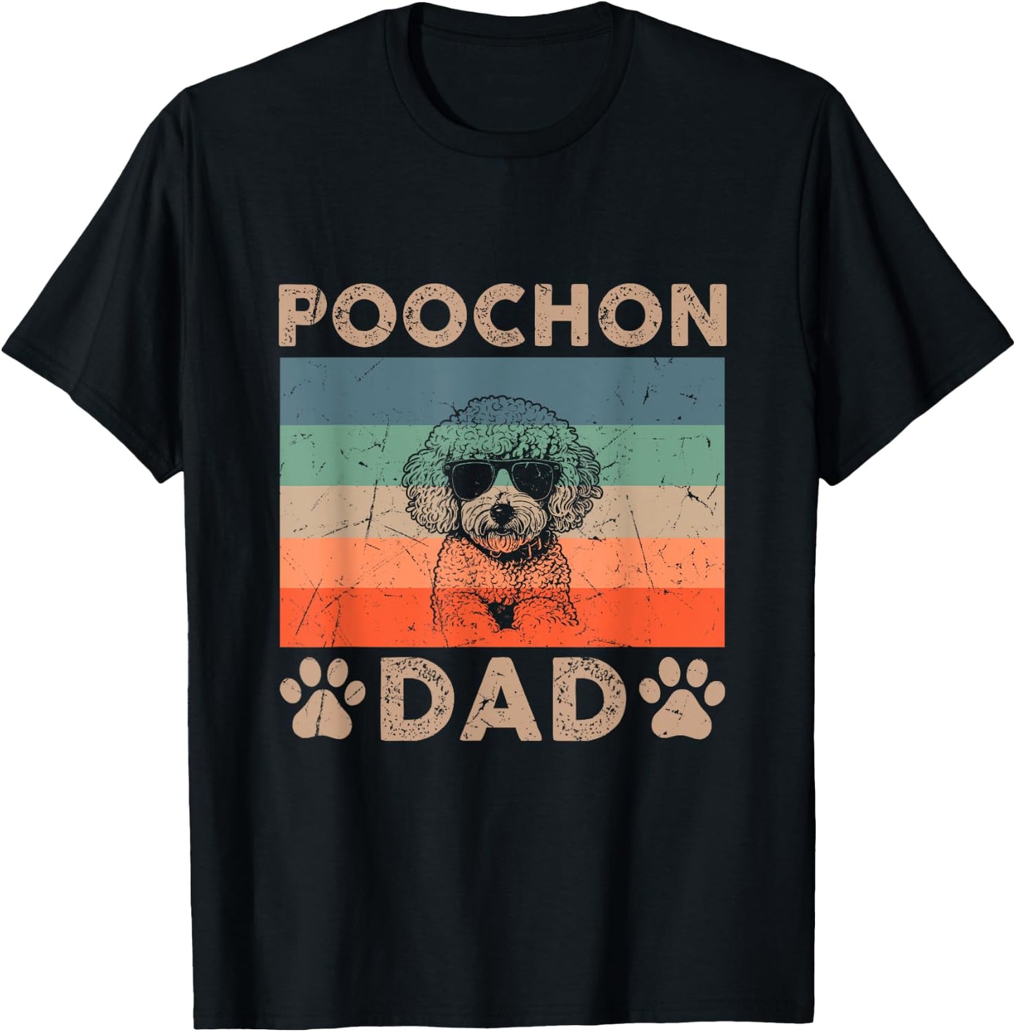 Vintage Poochon Dad Gifts Funny Dog Dad Lover Father's Day T-Shirt - T-Shirt | Black