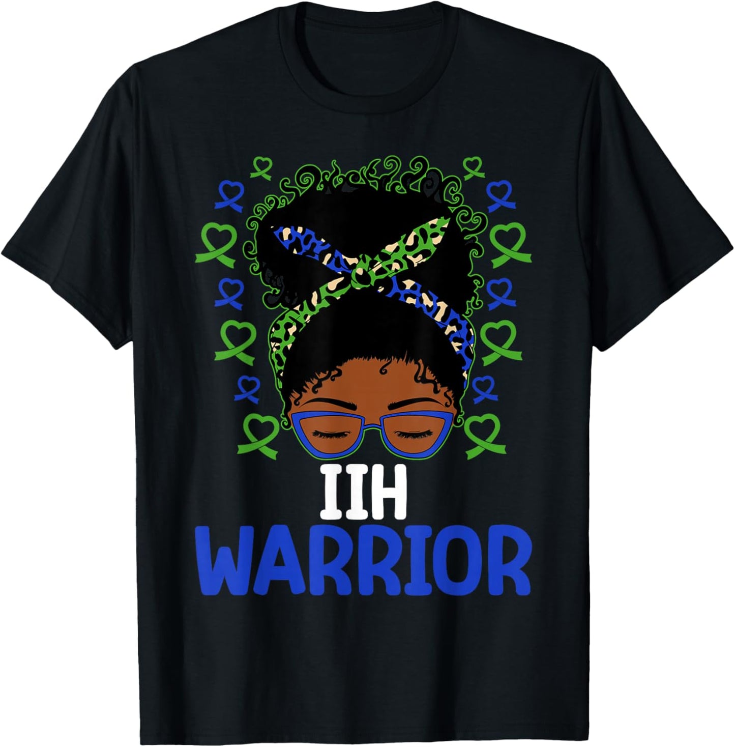 IIH Awareness IIH Warrior Afro Messy Bun T-Shirt - T-Shirt | Black