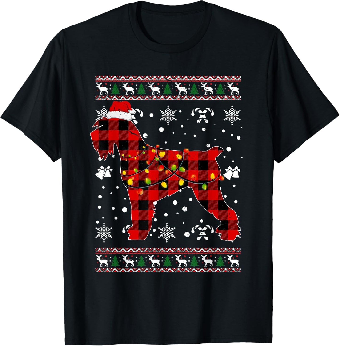 Christmas Shirt for Schnauzer Lover Gift Santa Buffalo Plaid T-Shirt - T-Shirt | Black