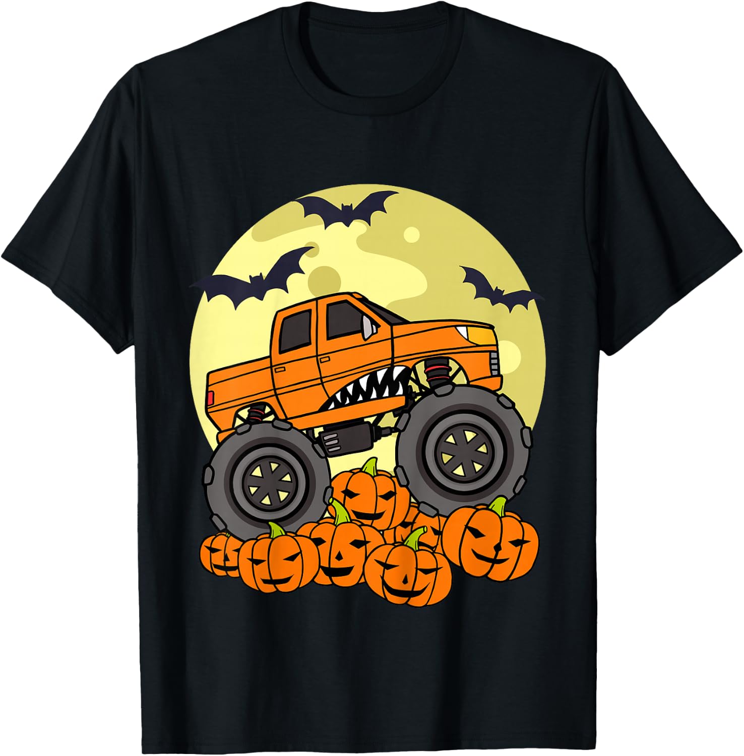 Kids Monster Truck Halloween Moon Jack O Lantern Pumpkin Toddler T-Shirt - T-Shirt | Black