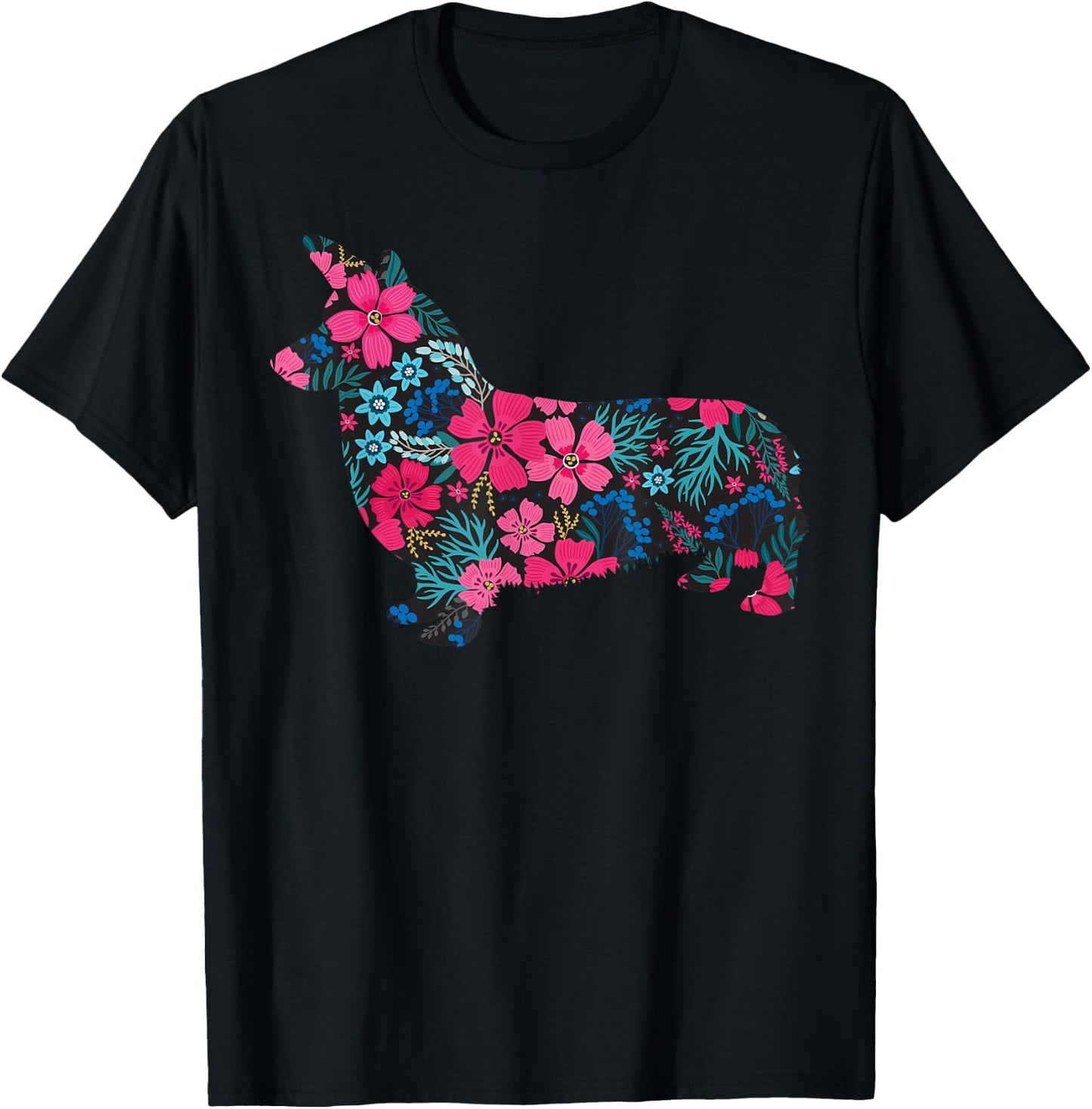 Corgi Floral Gift Corgi Lover Men Women T-Shirt - T-Shirt | Black