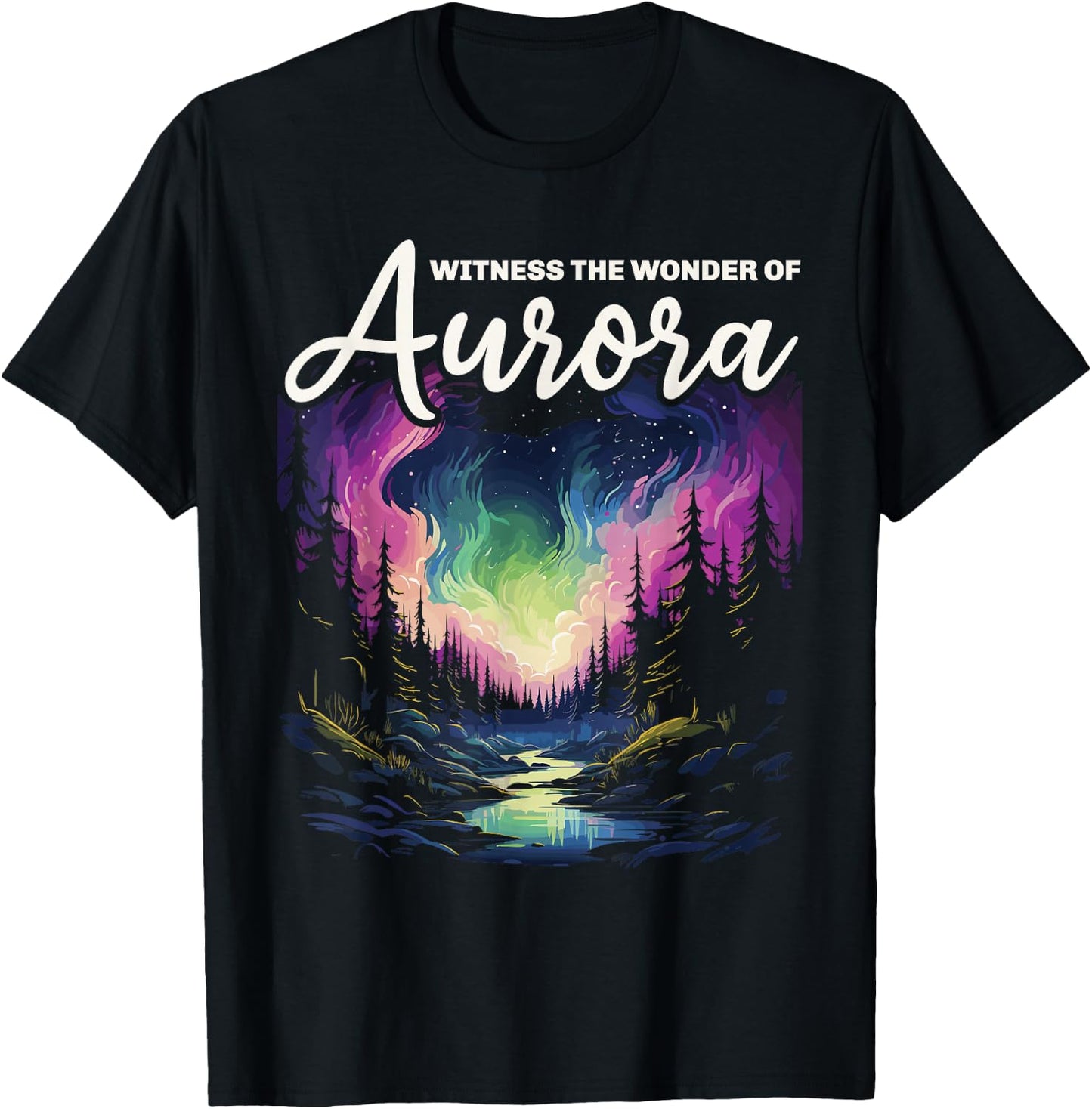Aurora Borealis Dark Sky Nature Light Display T-Shirt - T-Shirt | Black