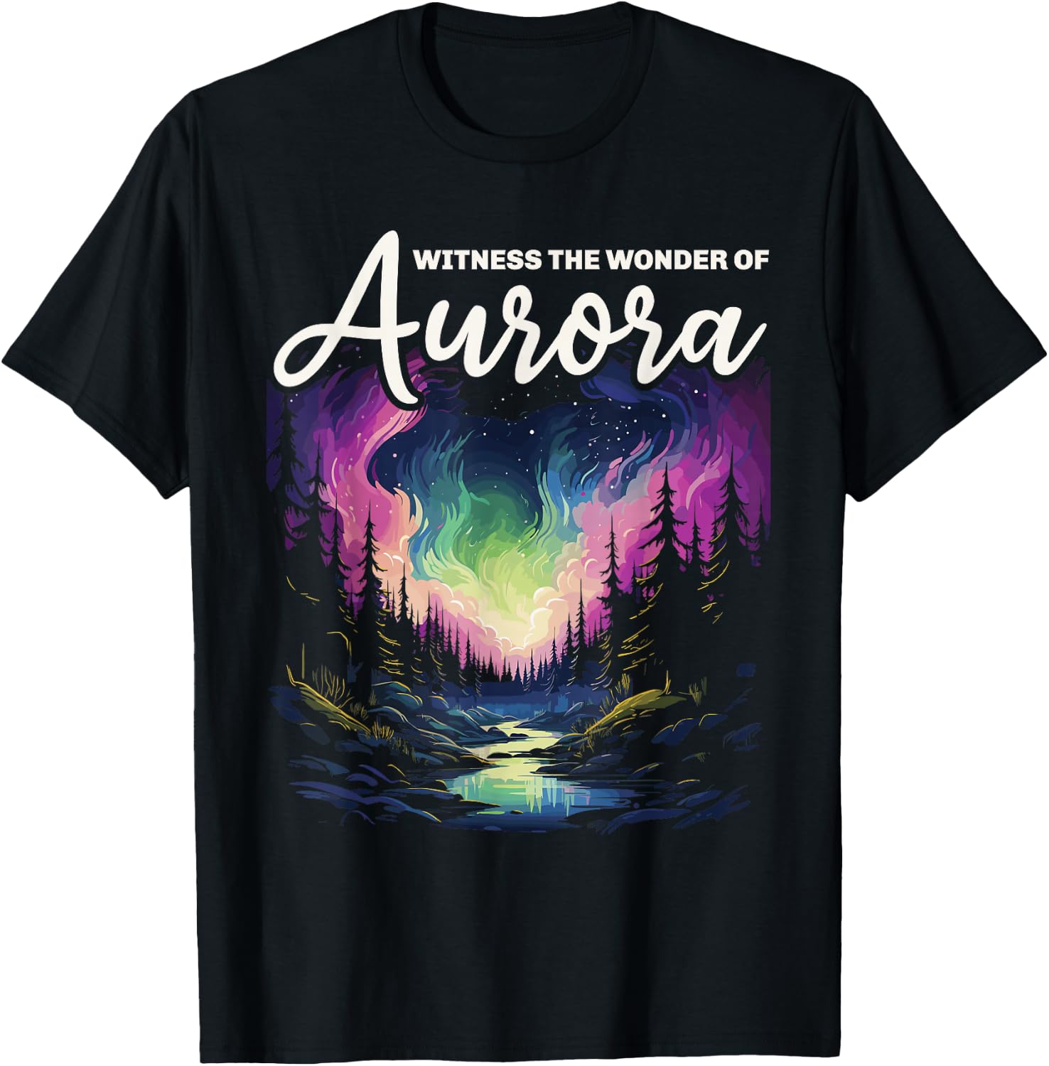 Aurora Borealis Dark Sky Nature Light Display T-Shirt - T-Shirt | Black