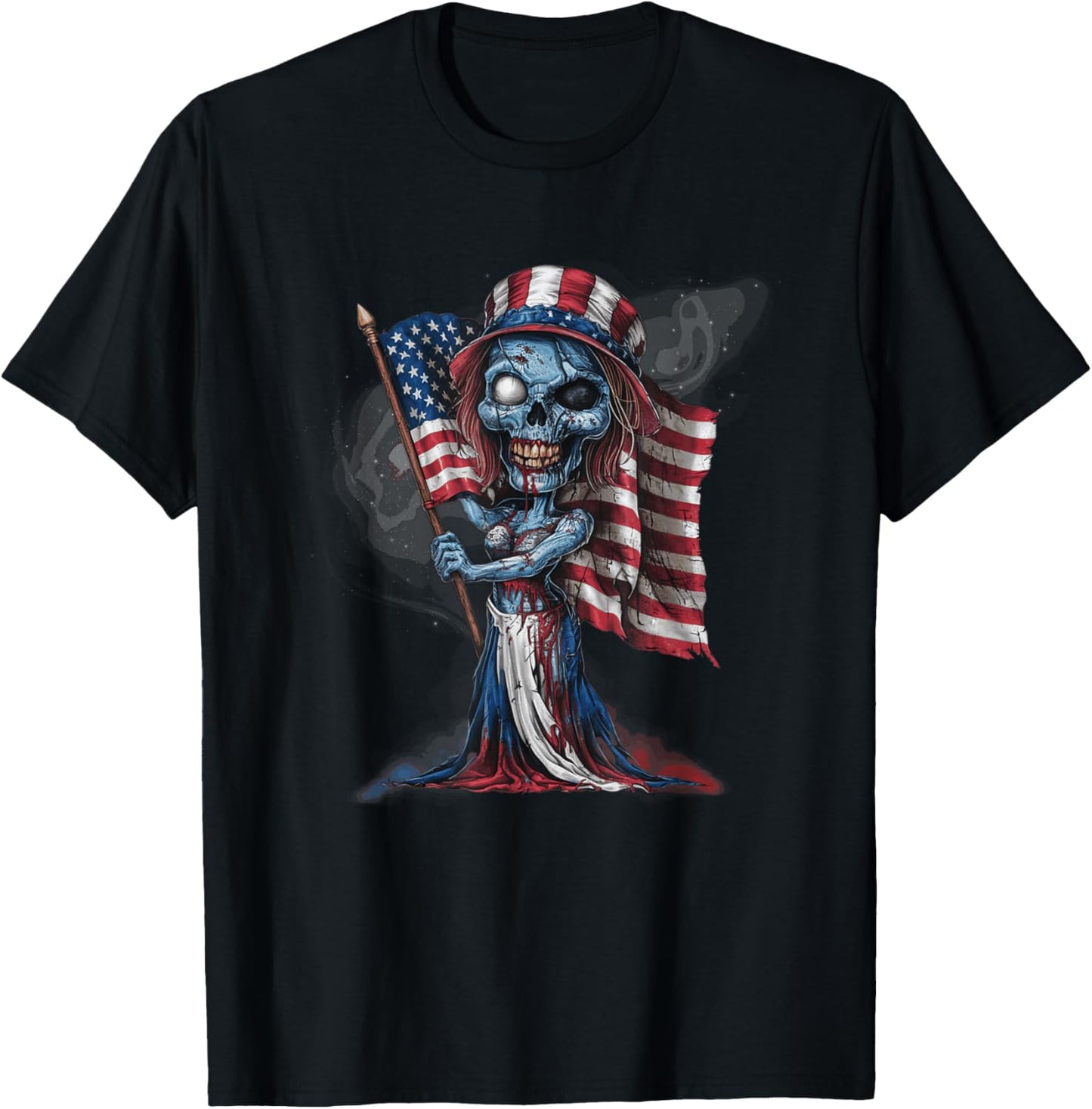 Patriotic Skeleton Halloween American Flag Gothic Horror T-Shirt - T-Shirt | Black