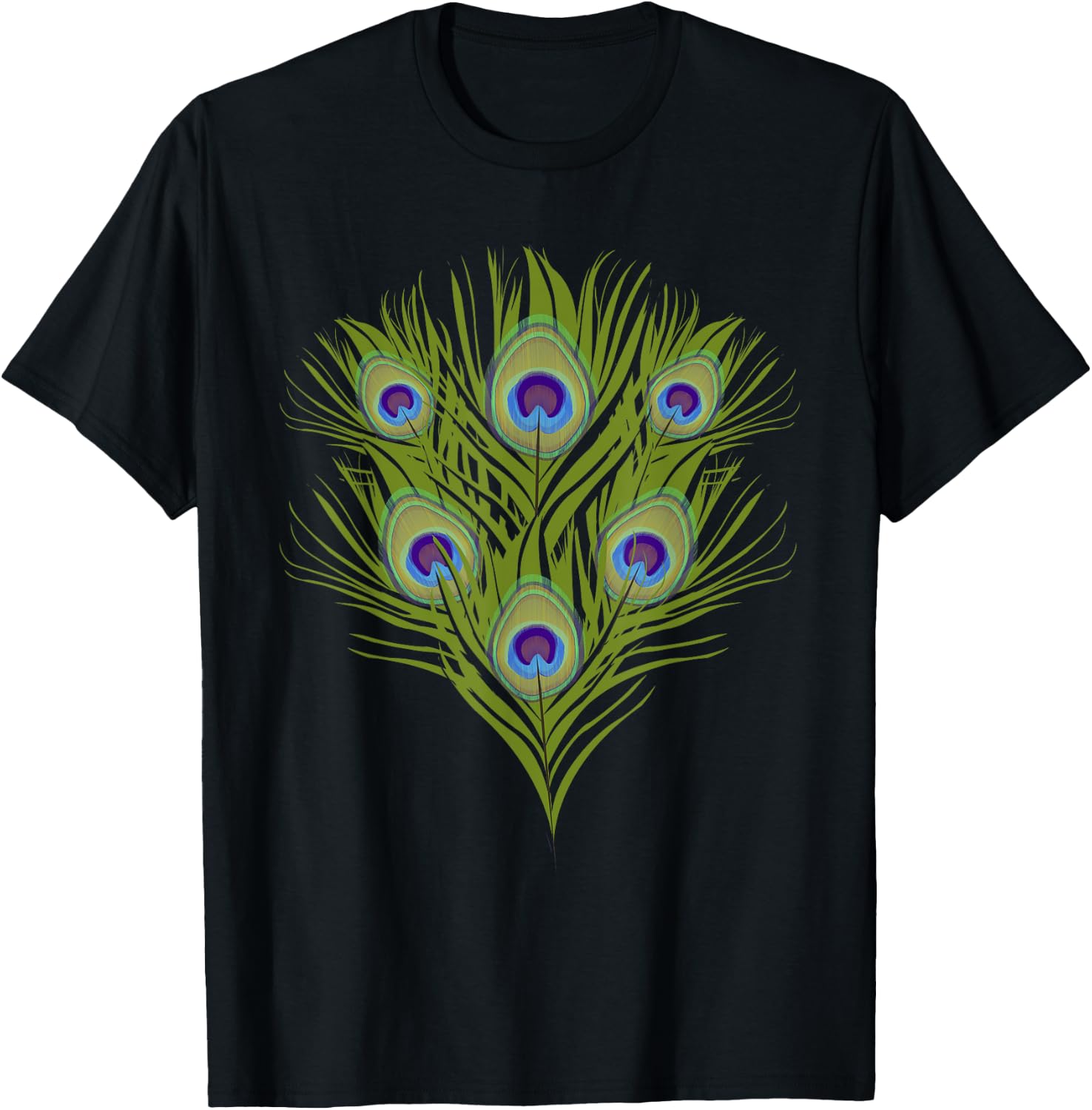 Decorative Colorful Women Girls Kids Tail Feathers Peacock T-Shirt - T-Shirt | Black