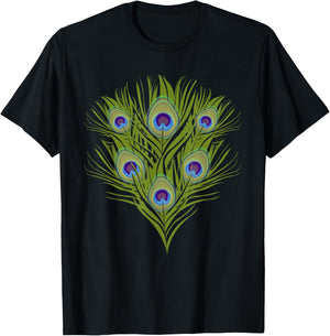 Decorative Colorful Women Girls Kids Tail Feathers Peacock T-Shirt - T-Shirt | Black