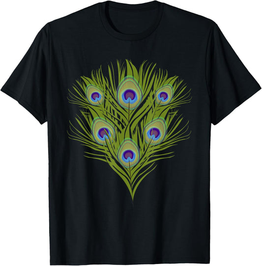 Decorative Colorful Women Girls Kids Tail Feathers Peacock T-Shirt - T-Shirt | Black