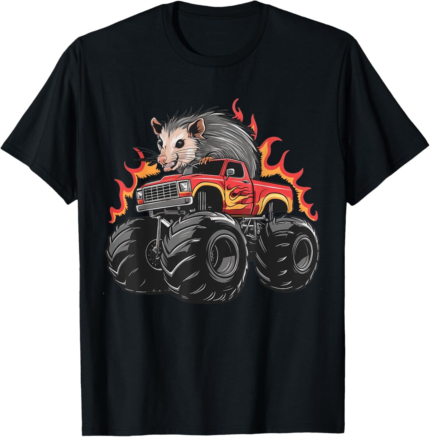 Angry Opossum Monster Truck Birthday Retro Truck T-Shirt - T-Shirt | Black