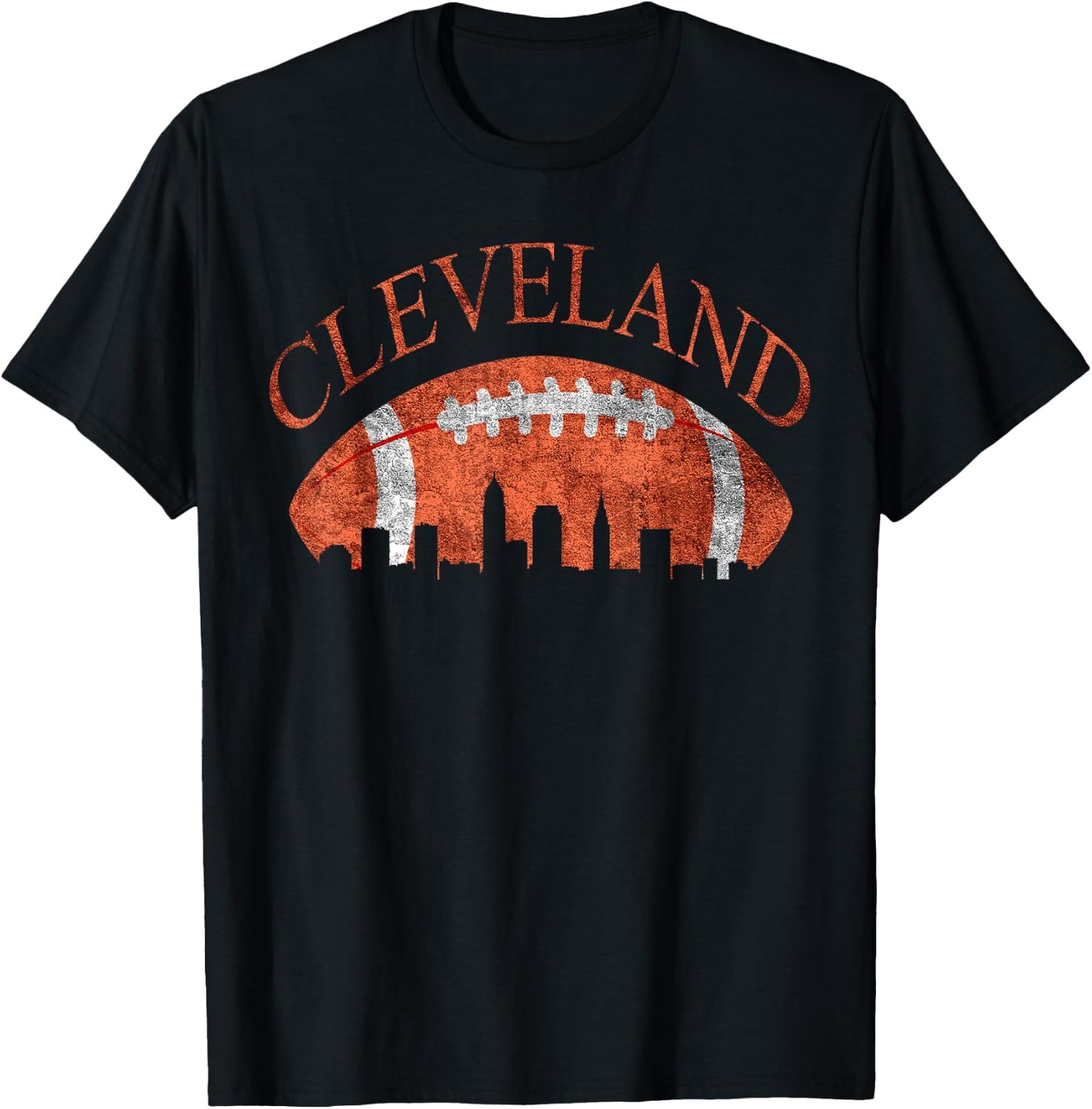 Vintage Downtown Cleveland Ohio Skyline Football Gift T-Shirt - T-Shirt | Black