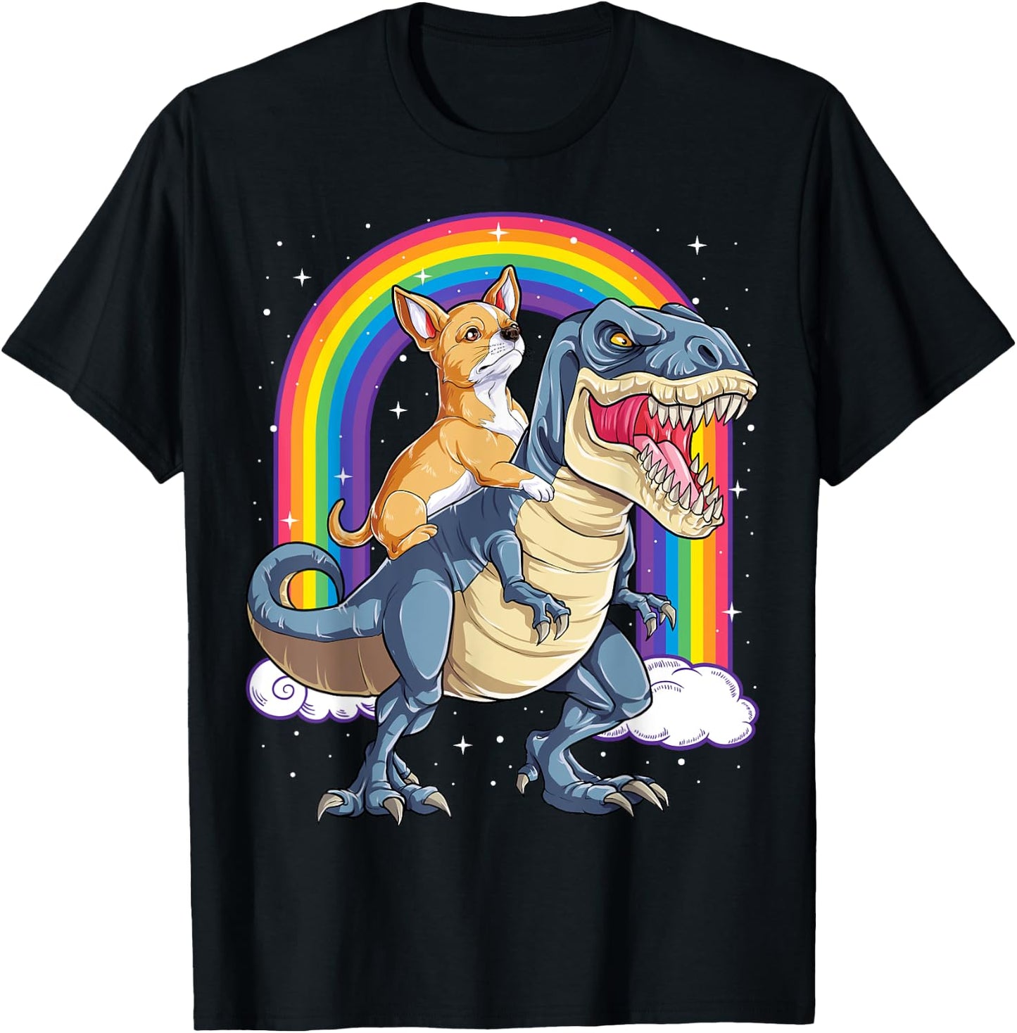 Chihuahua Riding Dinosaur T-rex Gifts Boys Kids Men Rainbow T-Shirt - T-Shirt | Black