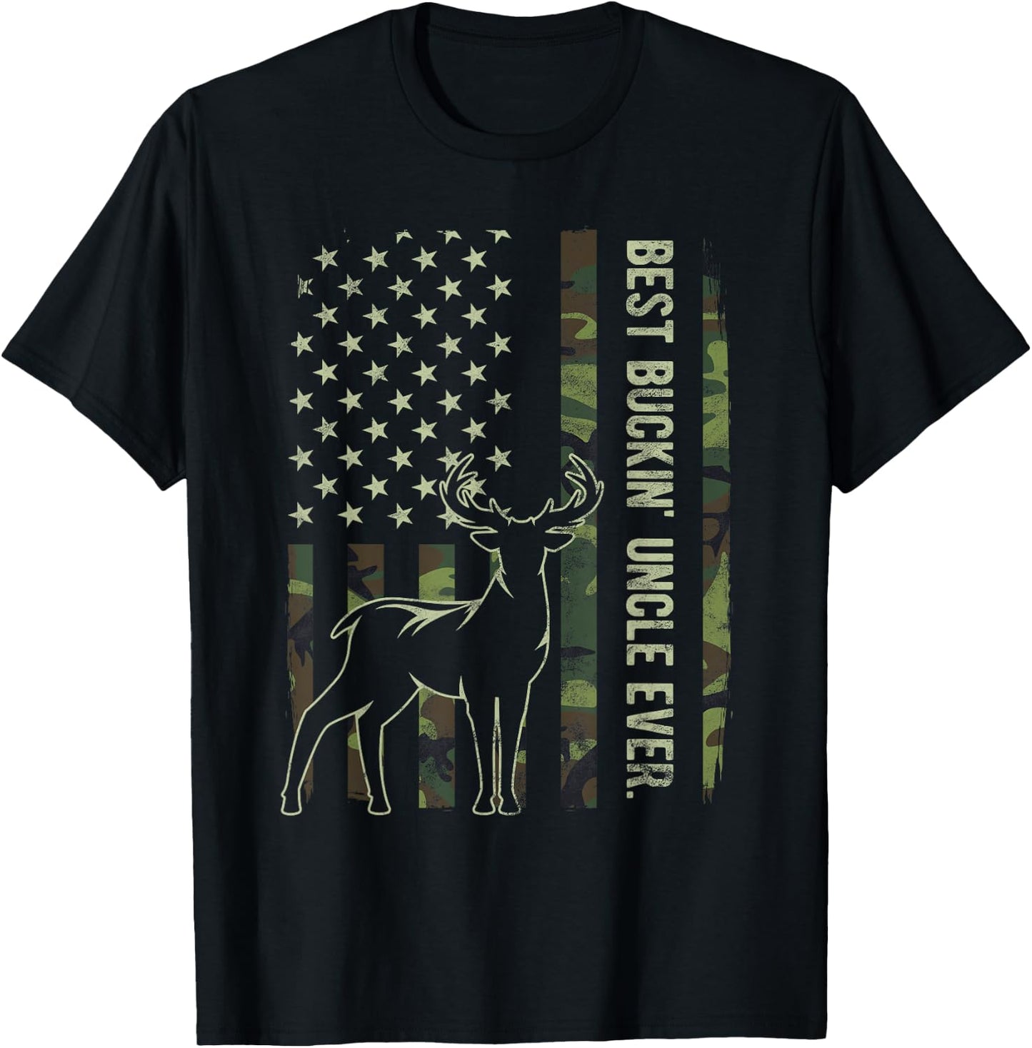 Best Buckin' Uncle Ever Camo American Flag Deer Hunting T-Shirt - T-Shirt | Black