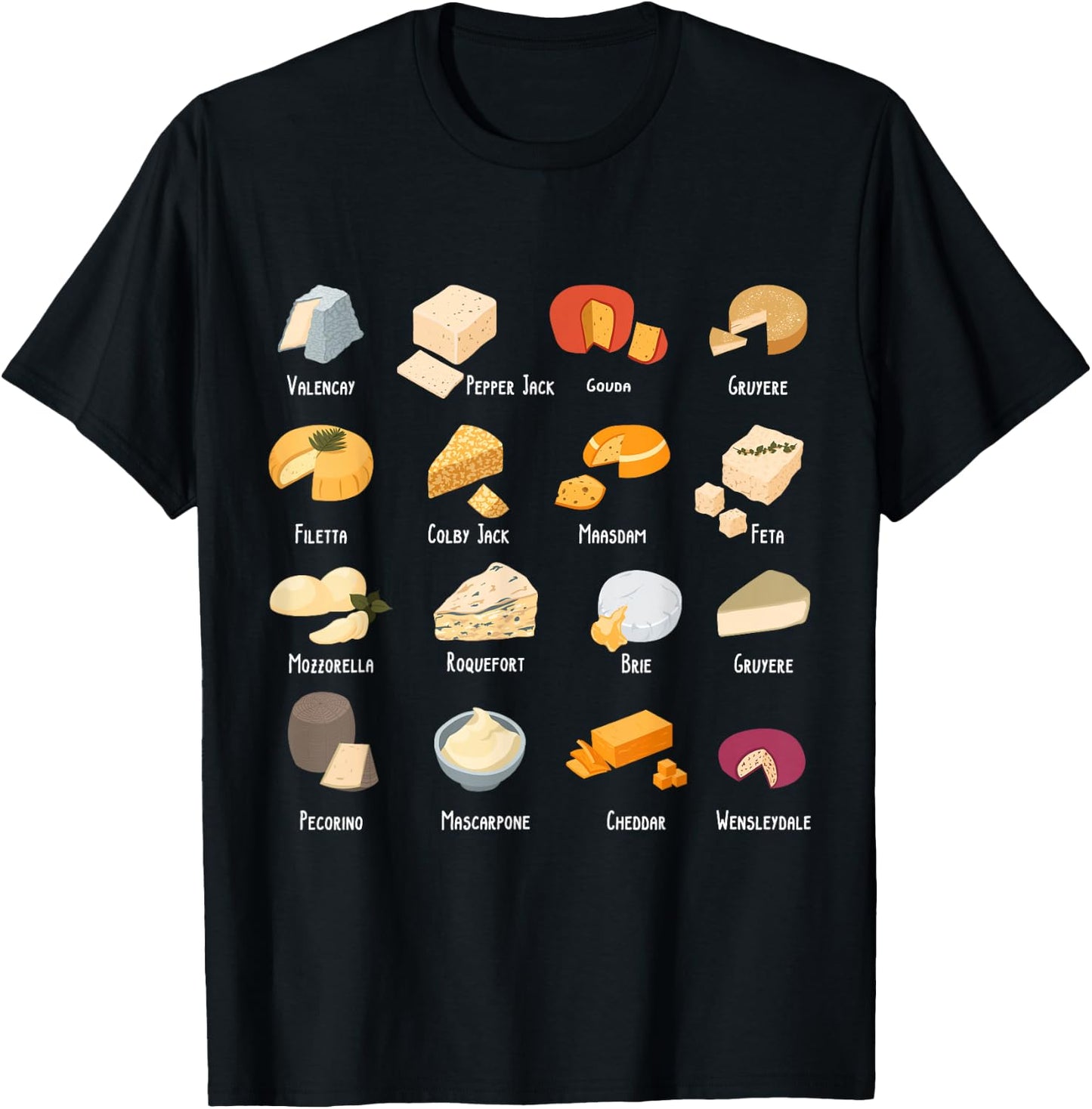 Funny Vintage Cheese Chart for Cheese Lover Cheese T-Shirt - T-Shirt | Black