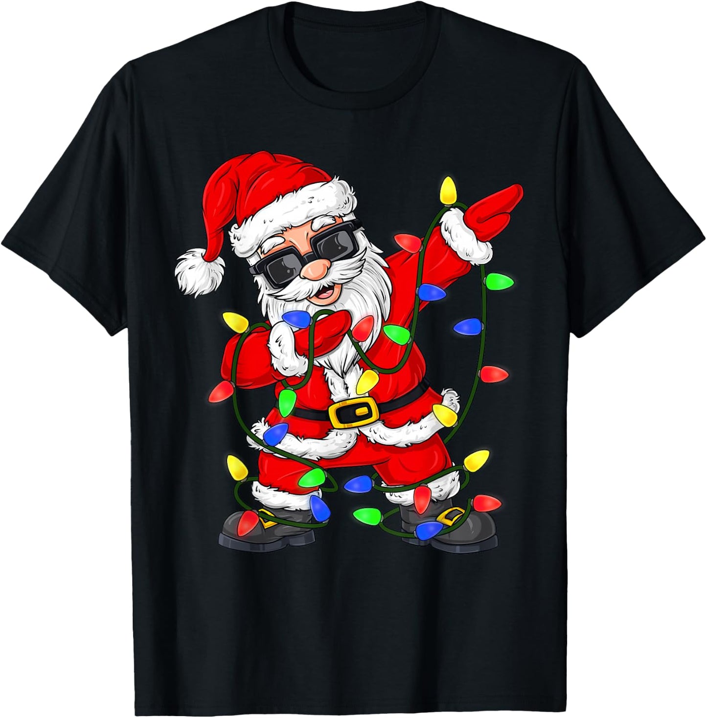 Dabbing Santa Claus Christmas Tree Lights Boys Kids Dab Xmas T-Shirt - T-Shirt | Black