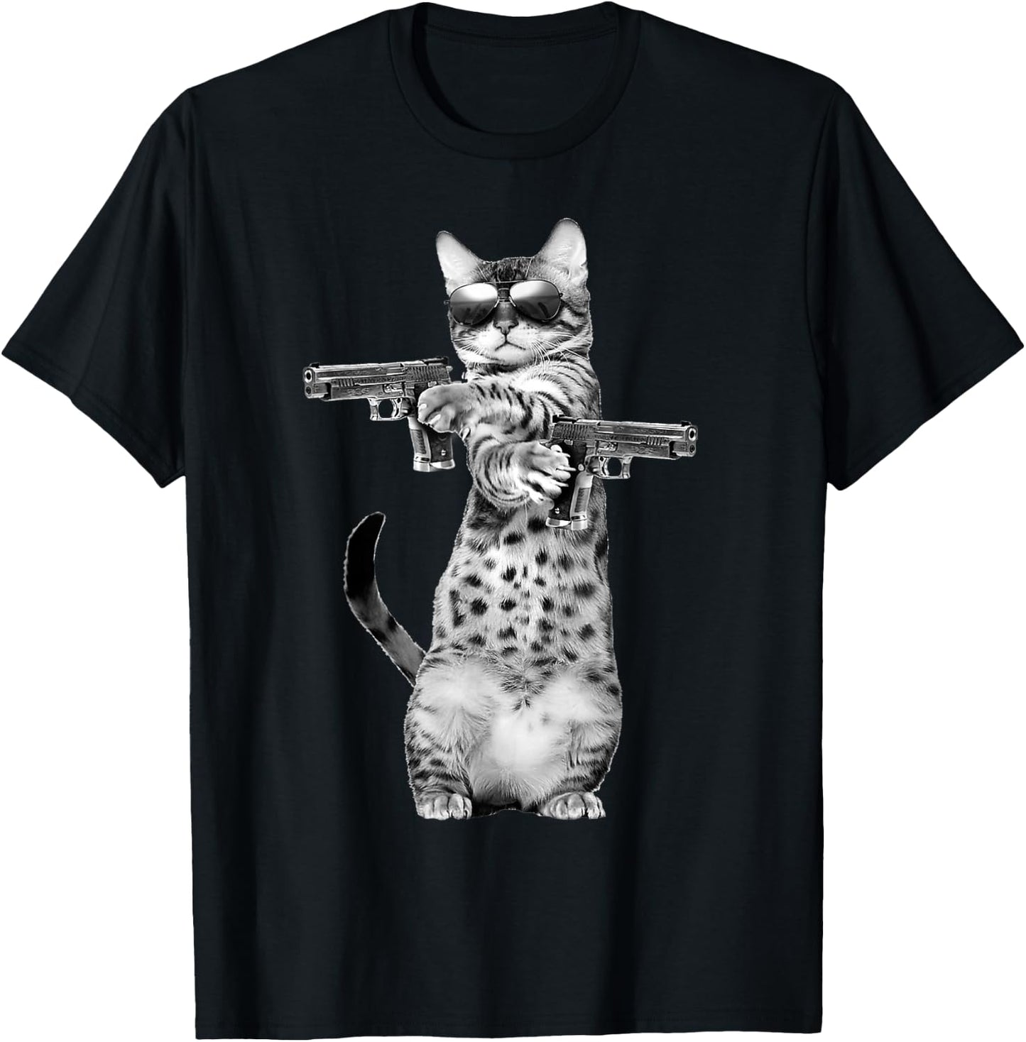Funny Cat with Guns, Cats Lover T-Shirt - T-Shirt | Black