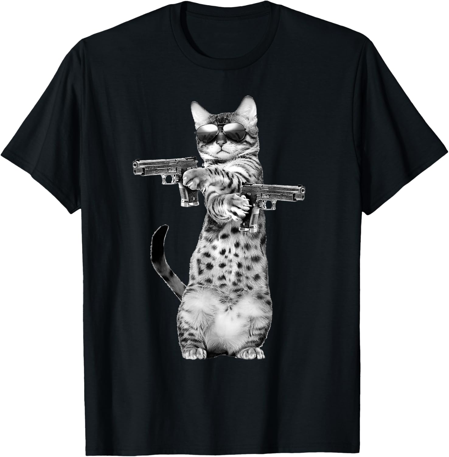 Funny Cat with Guns, Cats Lover T-Shirt - T-Shirt | Black