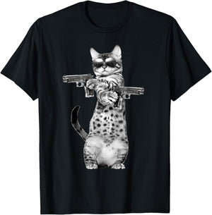 Funny Cat with Guns, Cats Lover T-Shirt - T-Shirt | Black