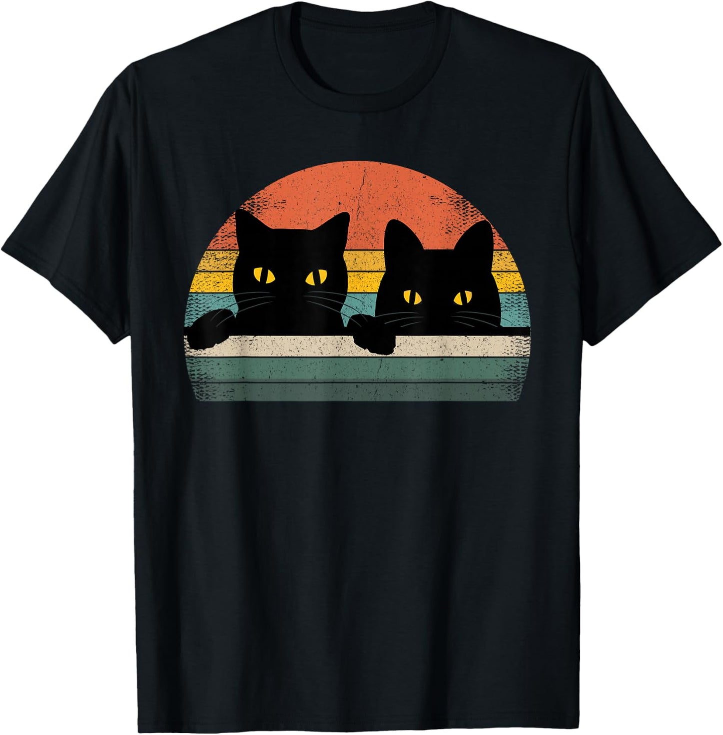Black Cat Vintage Retro Style - Cats Lover Gift T-Shirt - T-Shirt | Black