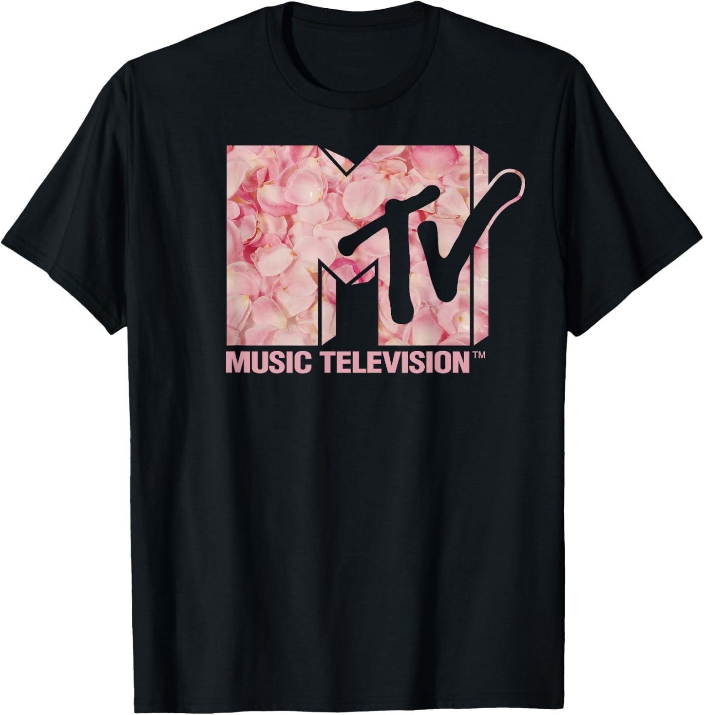 MTV Music Television Pink Rose Petal Logo T-Shirt - T-Shirt | Black