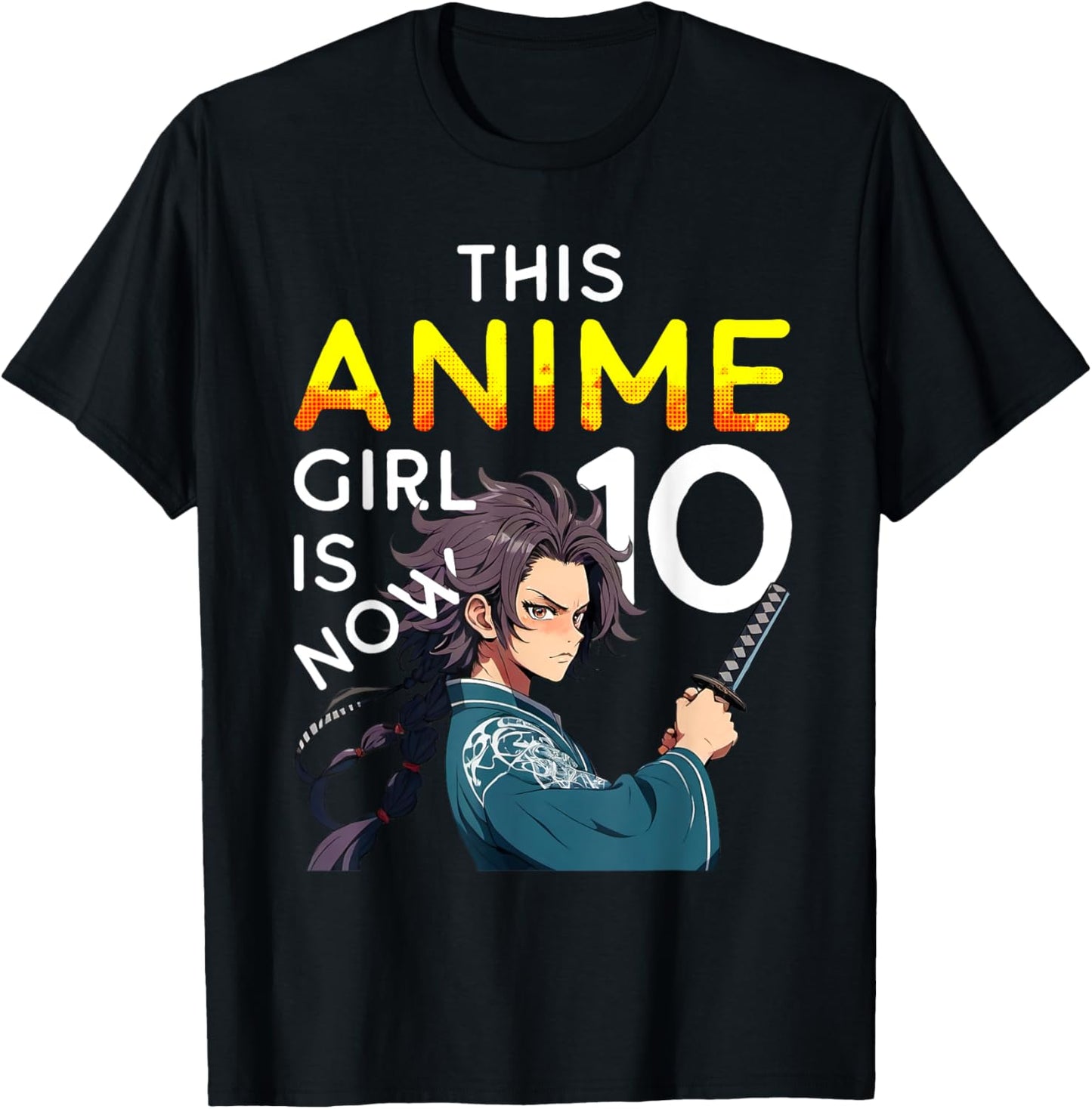 This Anime Girl Is Now 10 Years Old 10th Birthday Kawaii Kid T-Shirt - T-Shirt | Black